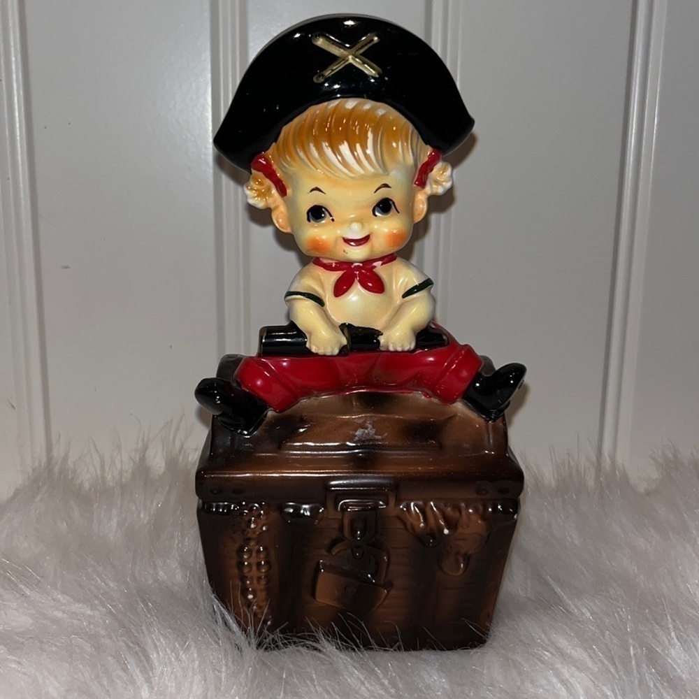 Vintage adorable kitschy little girl pirate ceramic bank nursery baby gift